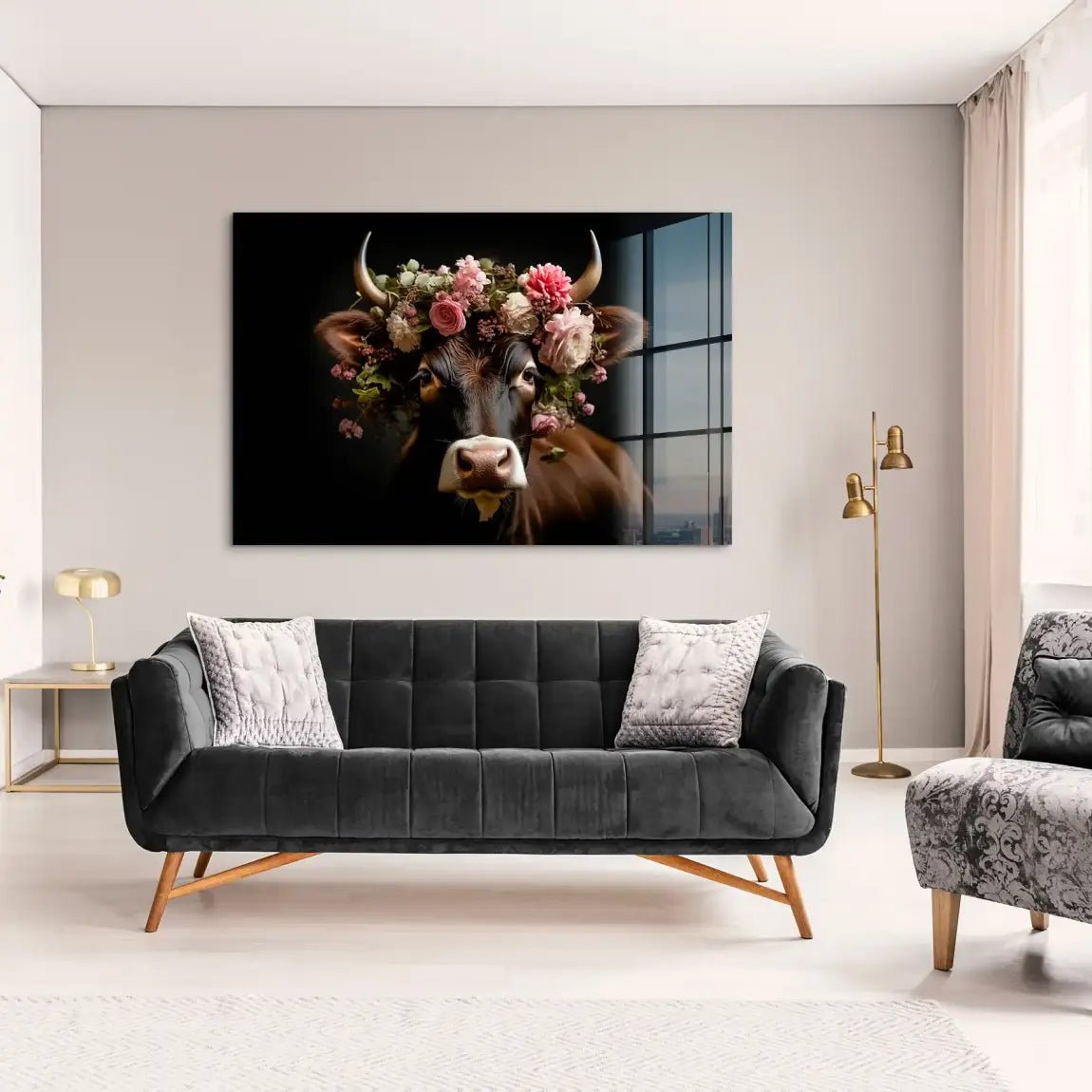 Kuh liebt Blumen Acrylglas Bild INGALERIE