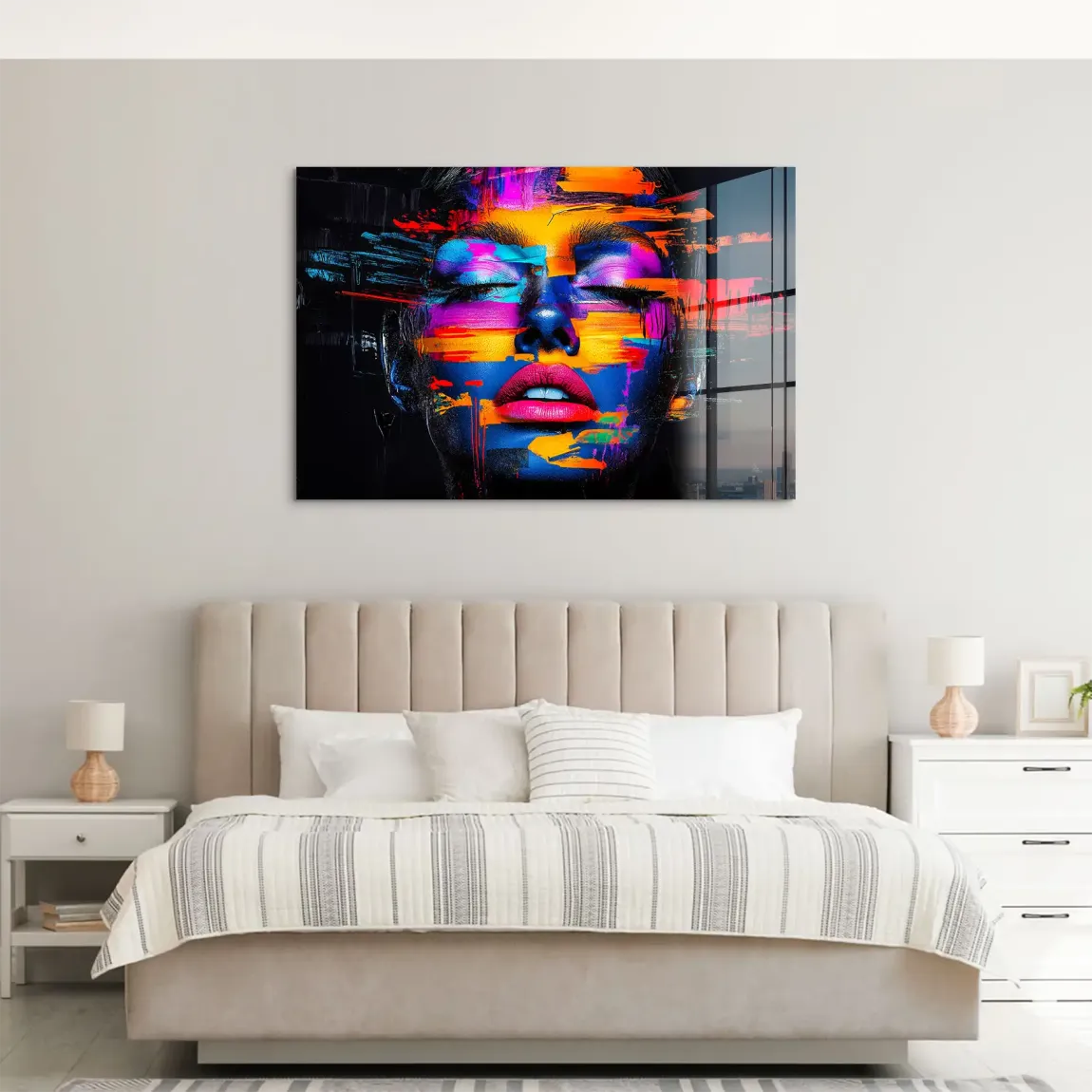Neon Frauenportrait Acrylglasbild