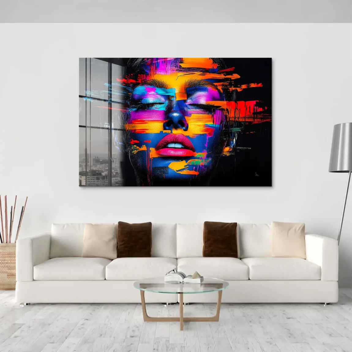 Neon Frauenportrait Acrylglasbild