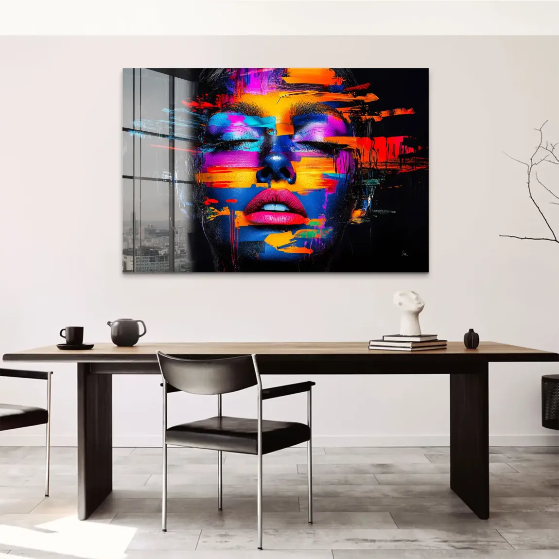 Neon Frauenportrait Acrylglasbild