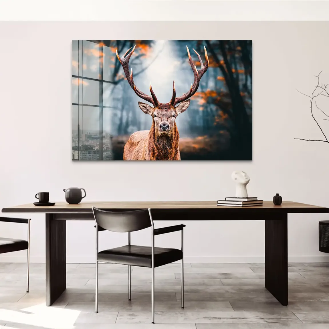 Hirsch im Wald Acrylglasbild