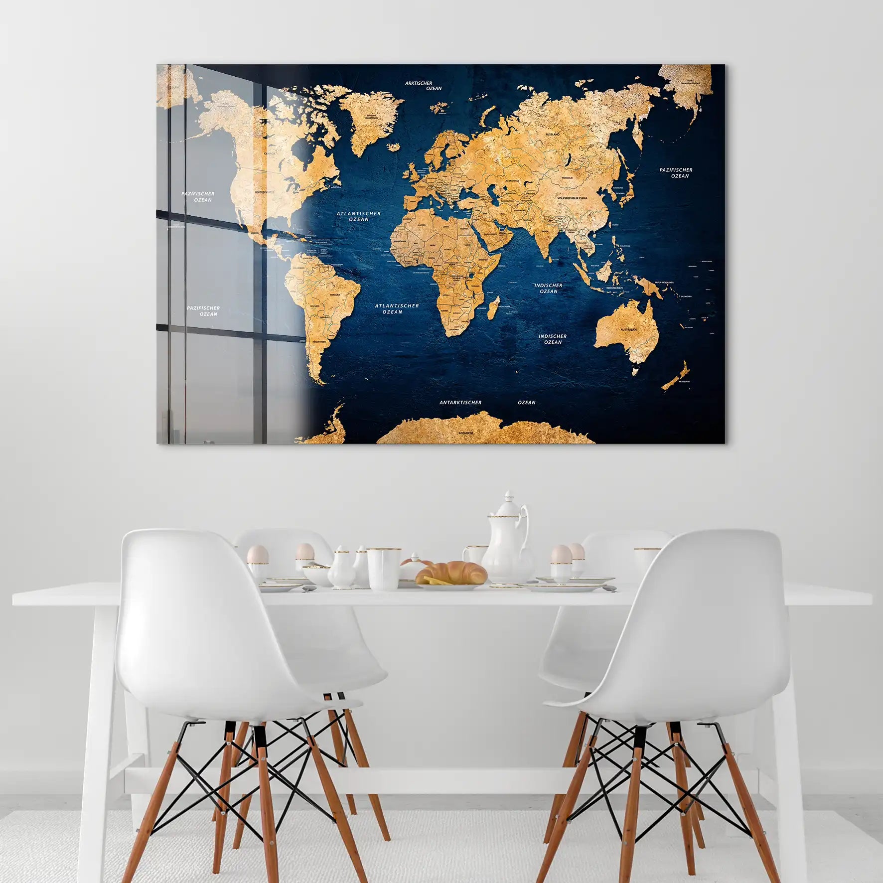 Weltkarte Dark Blue Acrylglas Bild INGALERIE