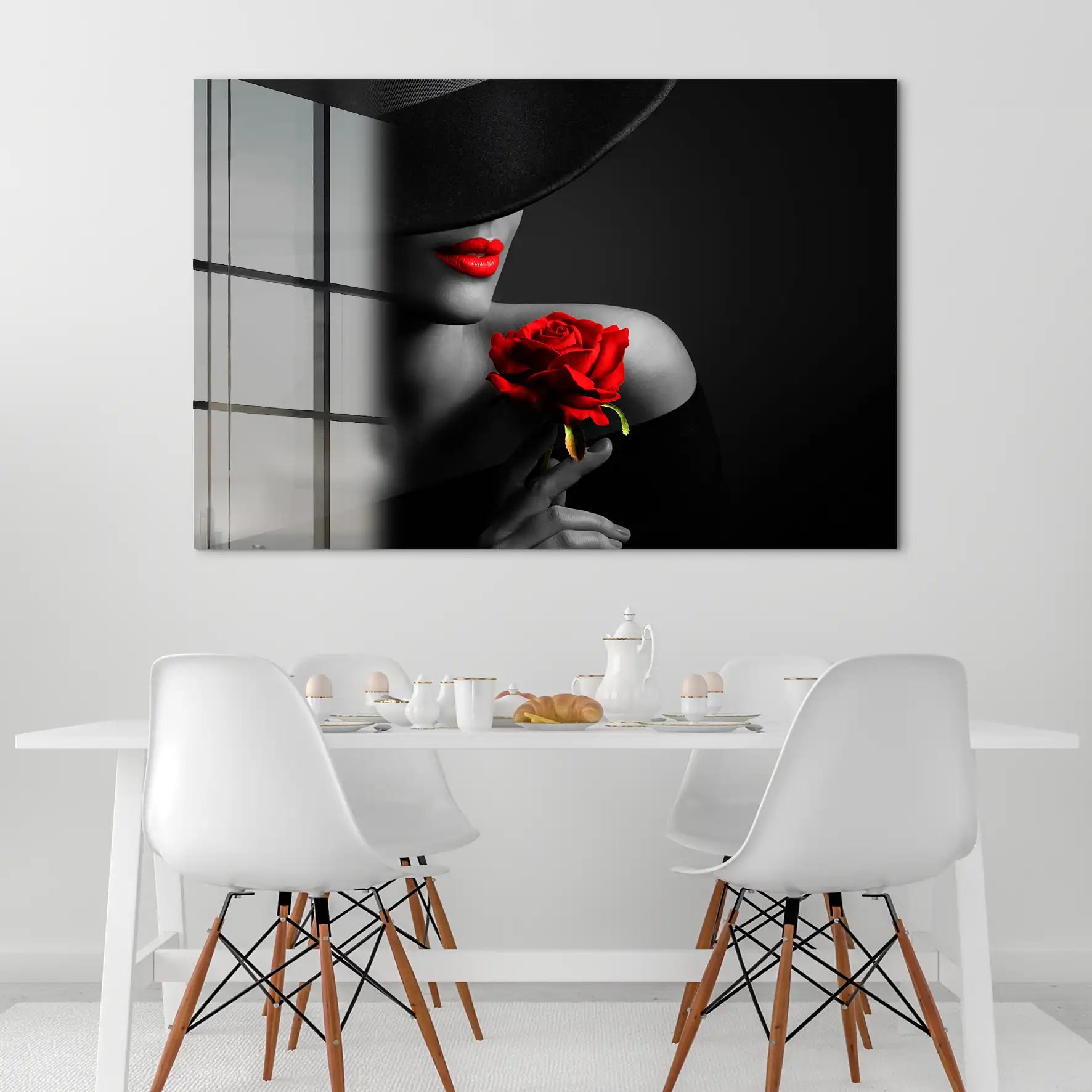 Frau Roten Lippen Acrylglas Bild INGALERIE