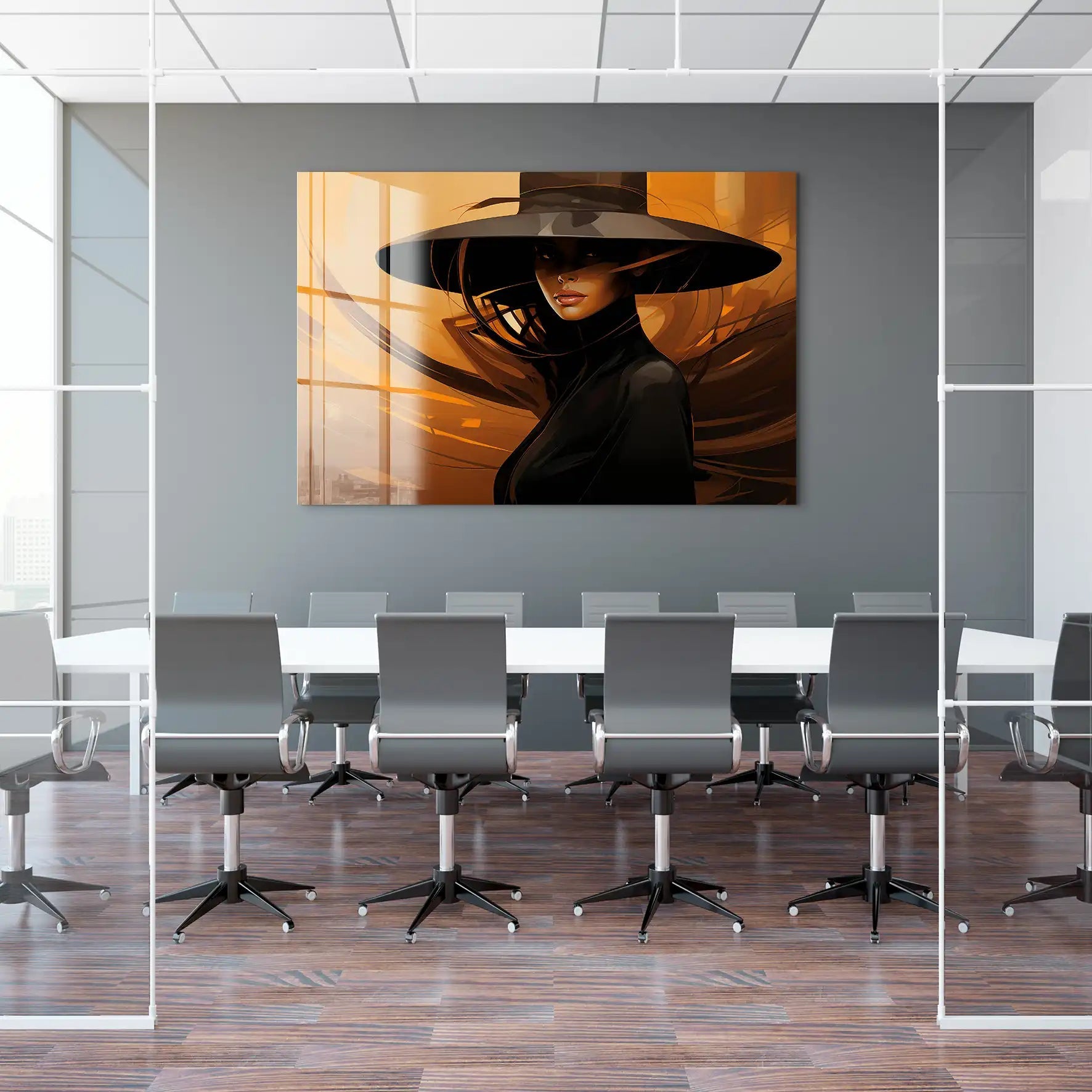 Frau modern mit Hut Acrylglas Bild INGALERIE