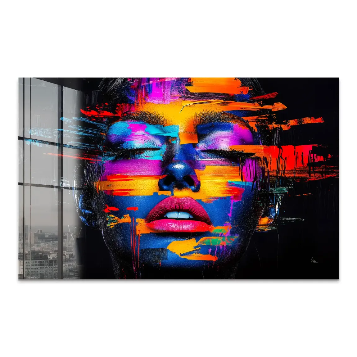 Neon Frauenportrait Acrylglasbild