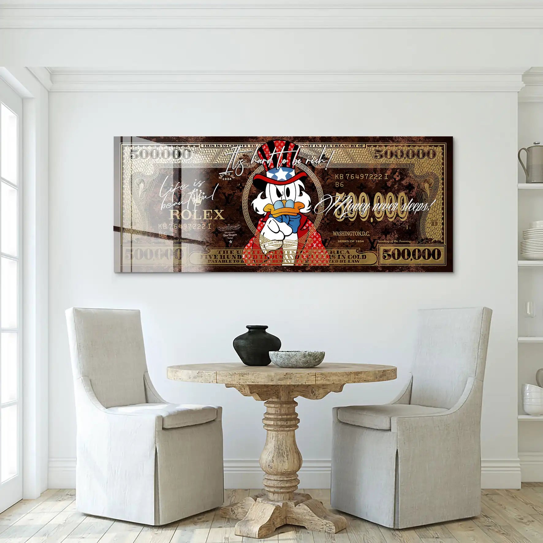 Dagobert Money Never Gold Dollar Acrylglas Bild INGALERIE