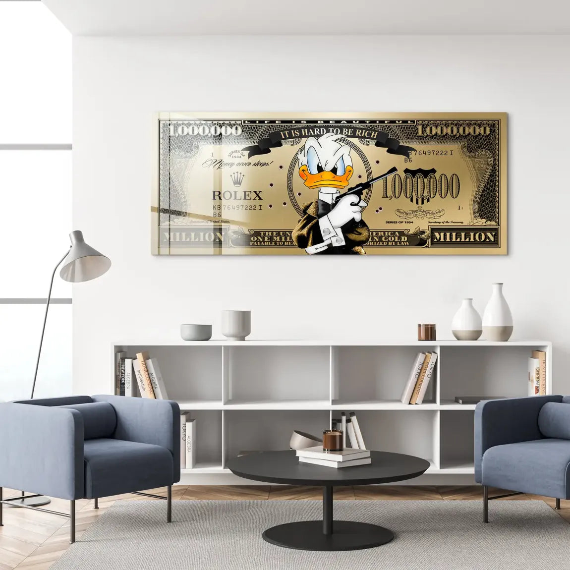Donald Duck Goldfinger Instinct Pop Art Dollar Acrylglas Bild INGALERIE