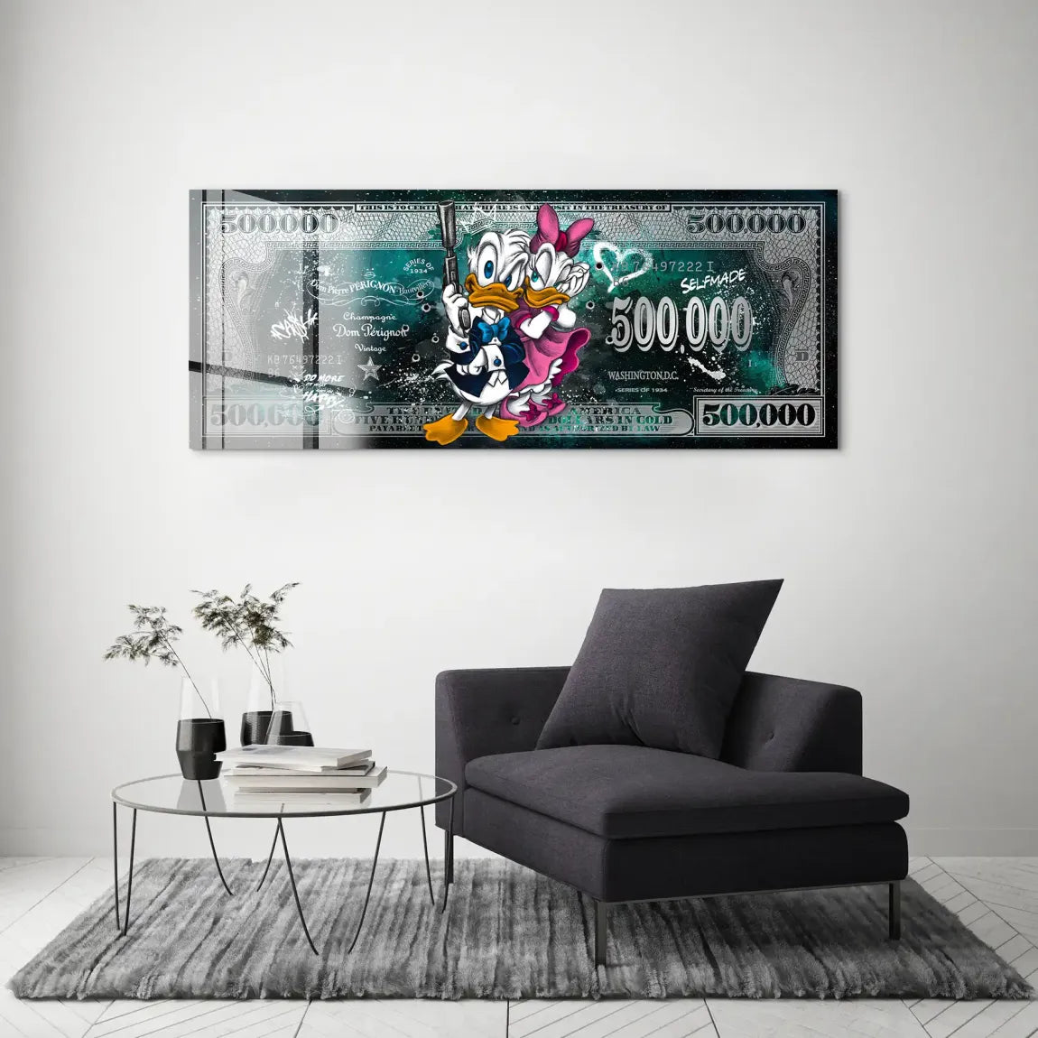 Donald & Daisy Duck Green Pop Art DollarAcrylglas Bild INGALERIE