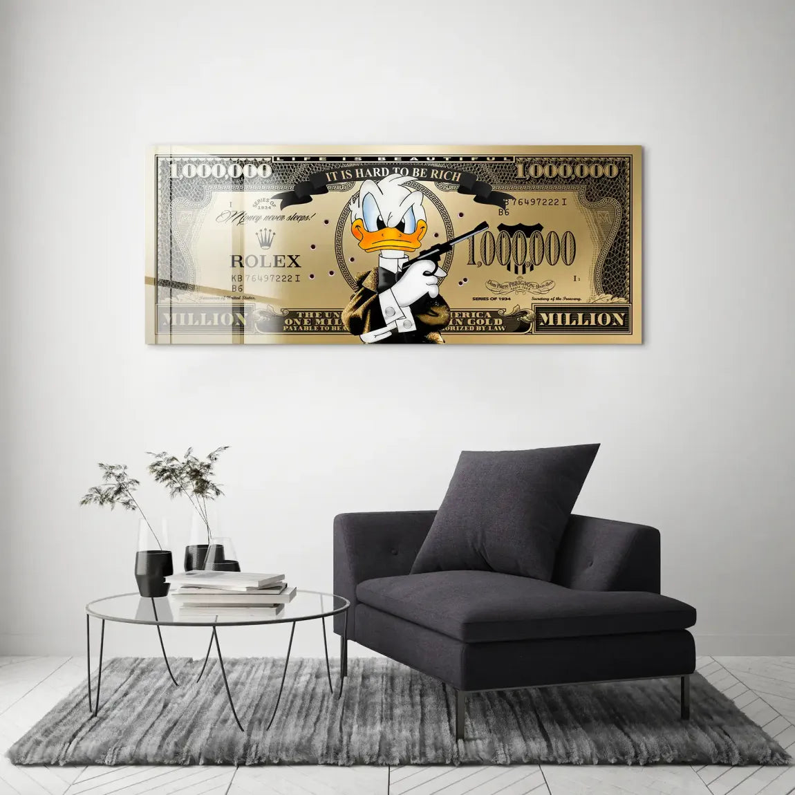 Donald Duck Goldfinger Instinct Pop Art Dollar Acrylglas Bild INGALERIE