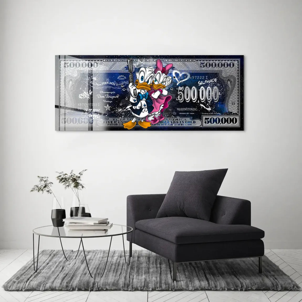 Donald & Daisy Duck Blue Pop Art Dollar Acrylglas Bild INGALERIE