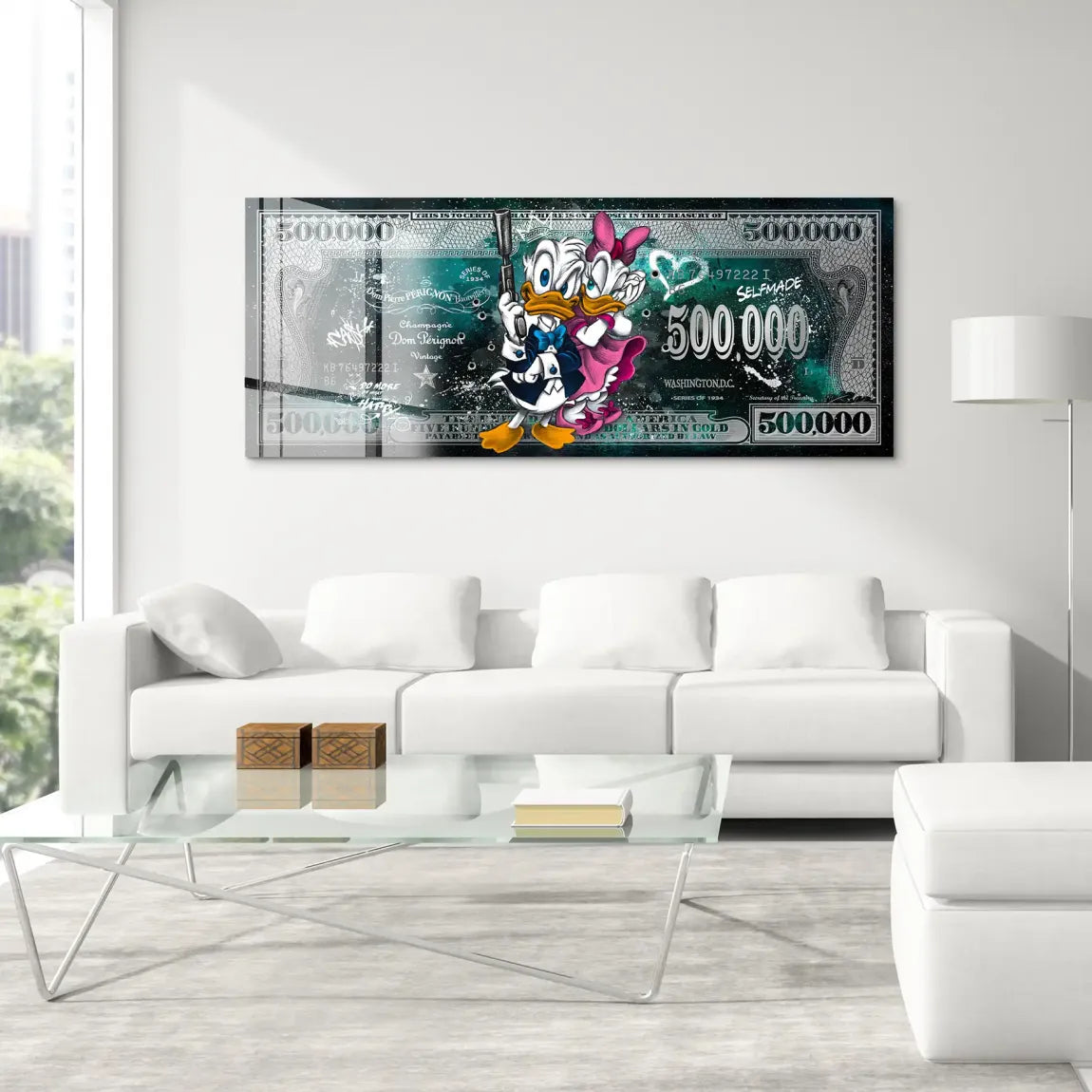 Donald & Daisy Duck Green Pop Art DollarAcrylglas Bild INGALERIE