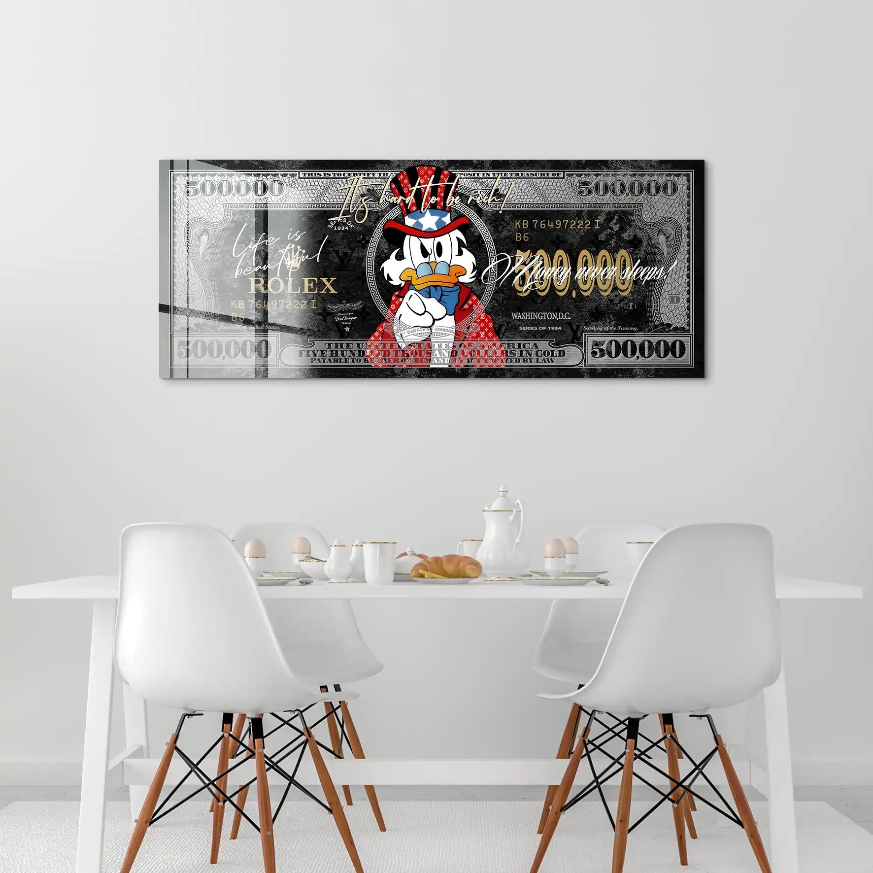 Dagobert Money Never Sleeps Dollar Black Acrylglas Bild INGALERIE