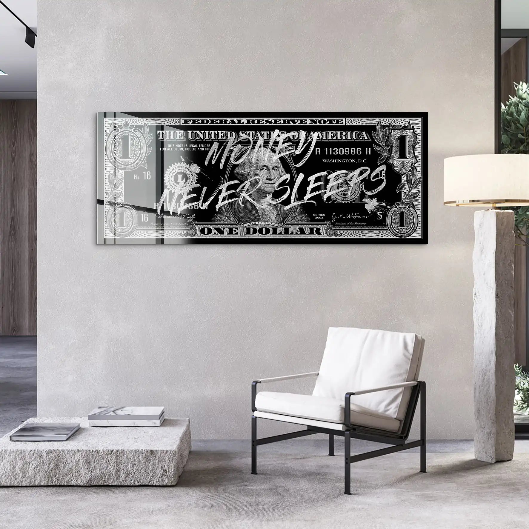 Monney Never Sleeps Dollar SilverAcrylglas Bild INGALERIE