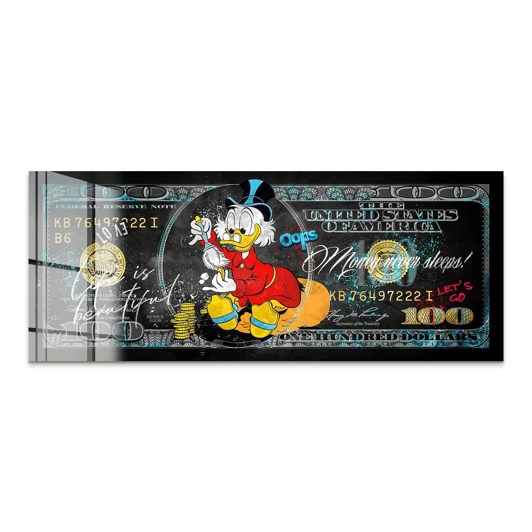 Dagobert Money Never Sleeps Dollar Acrylglas Bild INGALERIE