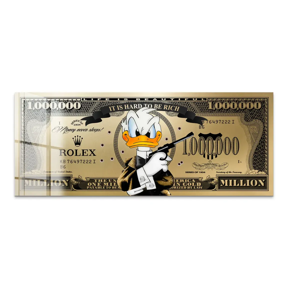 Donald Duck Goldfinger Instinct Pop Art Dollar Acrylglas Bild INGALERIE