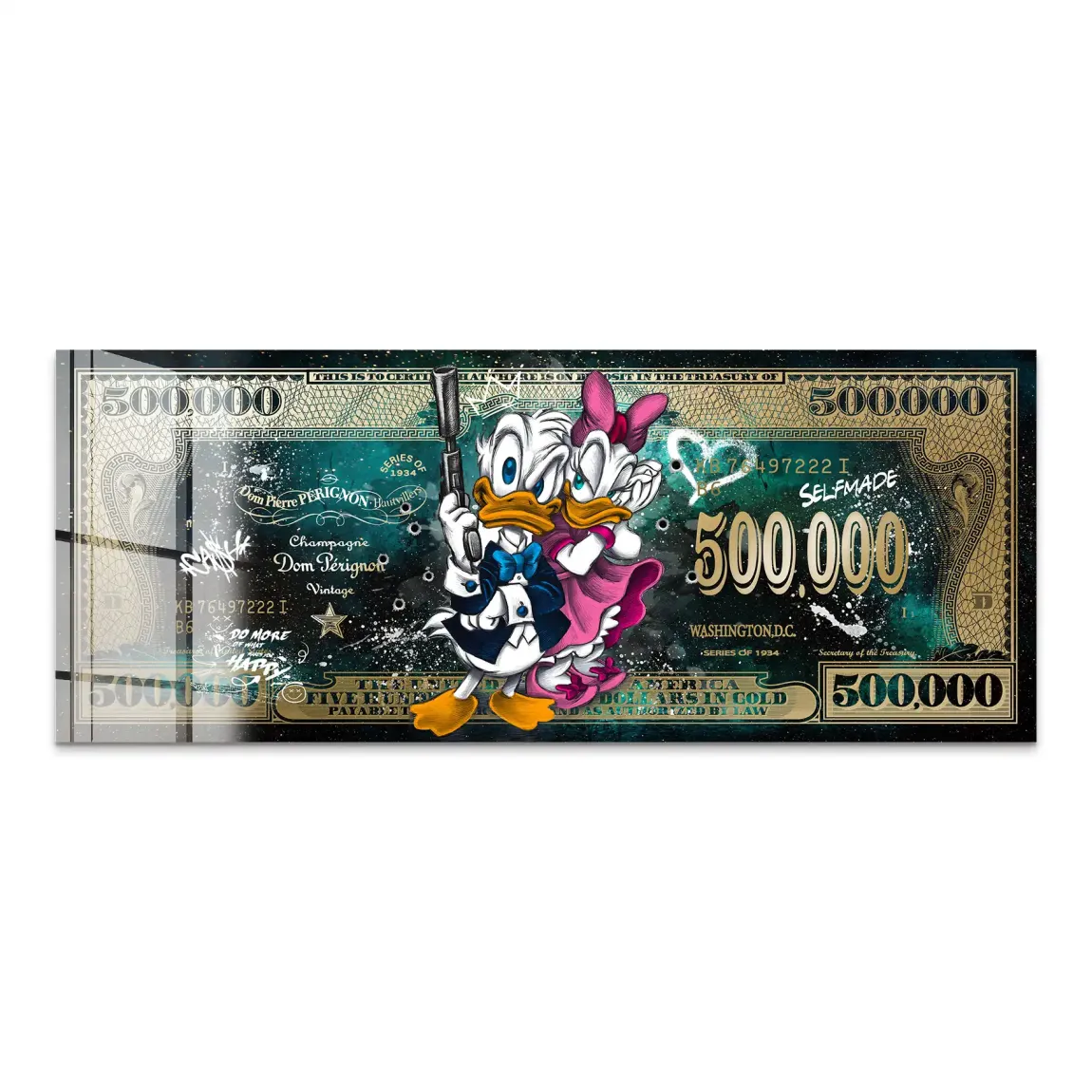 Donald & Daisy Duck Green Gold Pop Art Dollar Acrylglas Bild INGALERIE