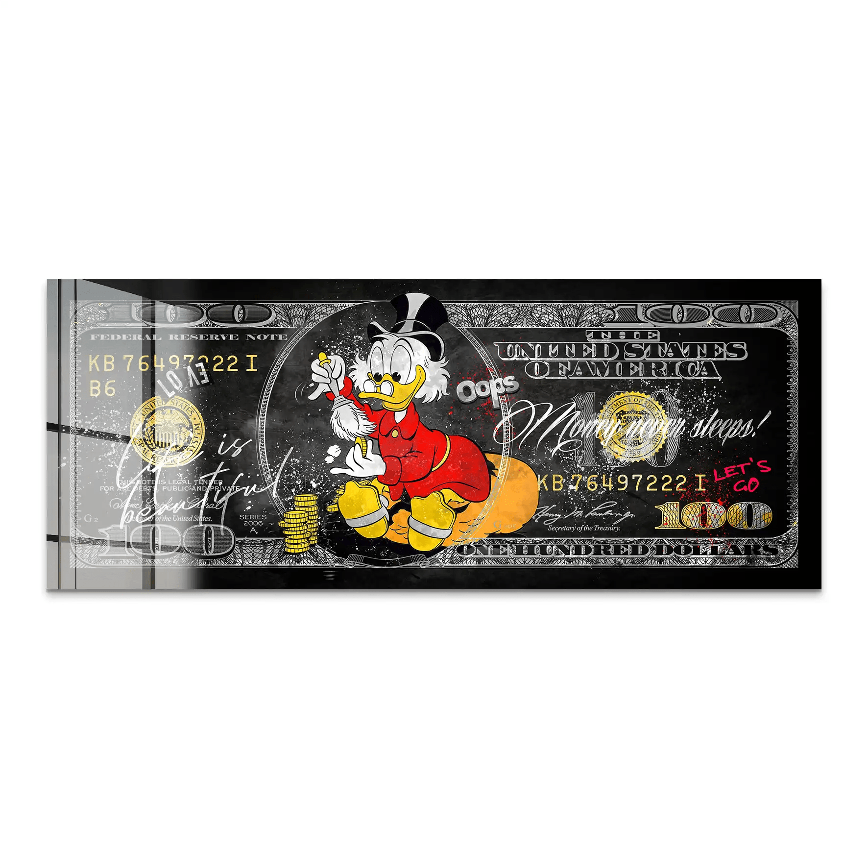 Dagobert Money Never Sleeps Dollar Dark Acrylglas Bild INGALERIE
