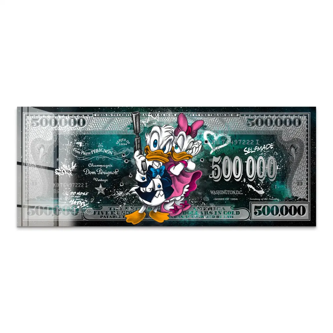 Donald & Daisy Duck Green Pop Art DollarAcrylglas Bild INGALERIE
