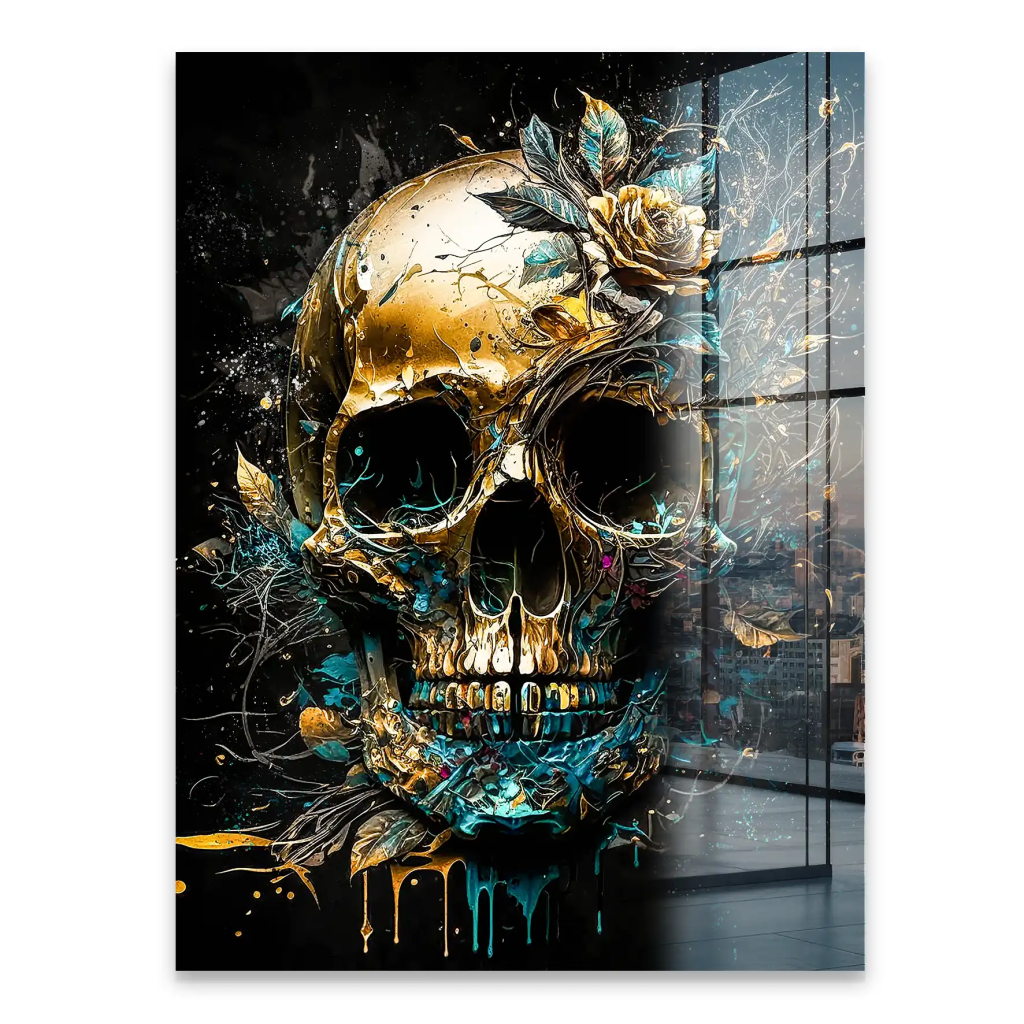 Totenkopf Gold Style Acrylglasbild INGALERIE