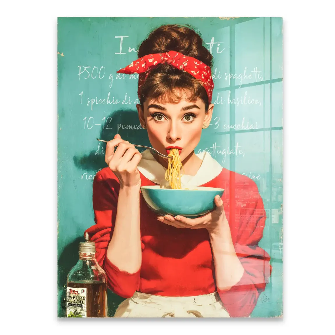 Audrey Hepburn Pasta Moments Acrylglasbild