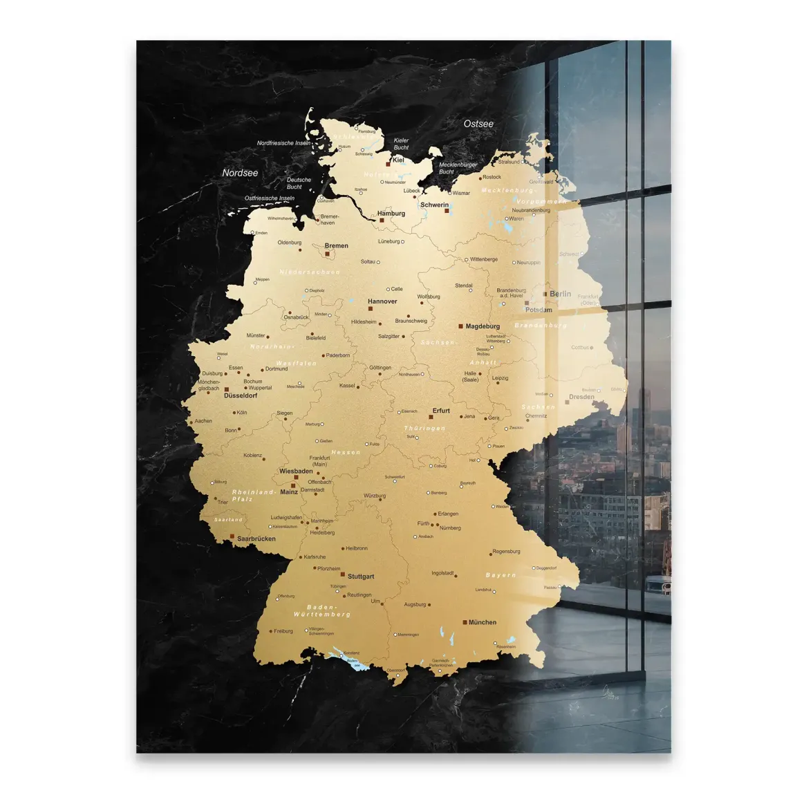 Deutschland Karte Gold Retro Acrylglasbild