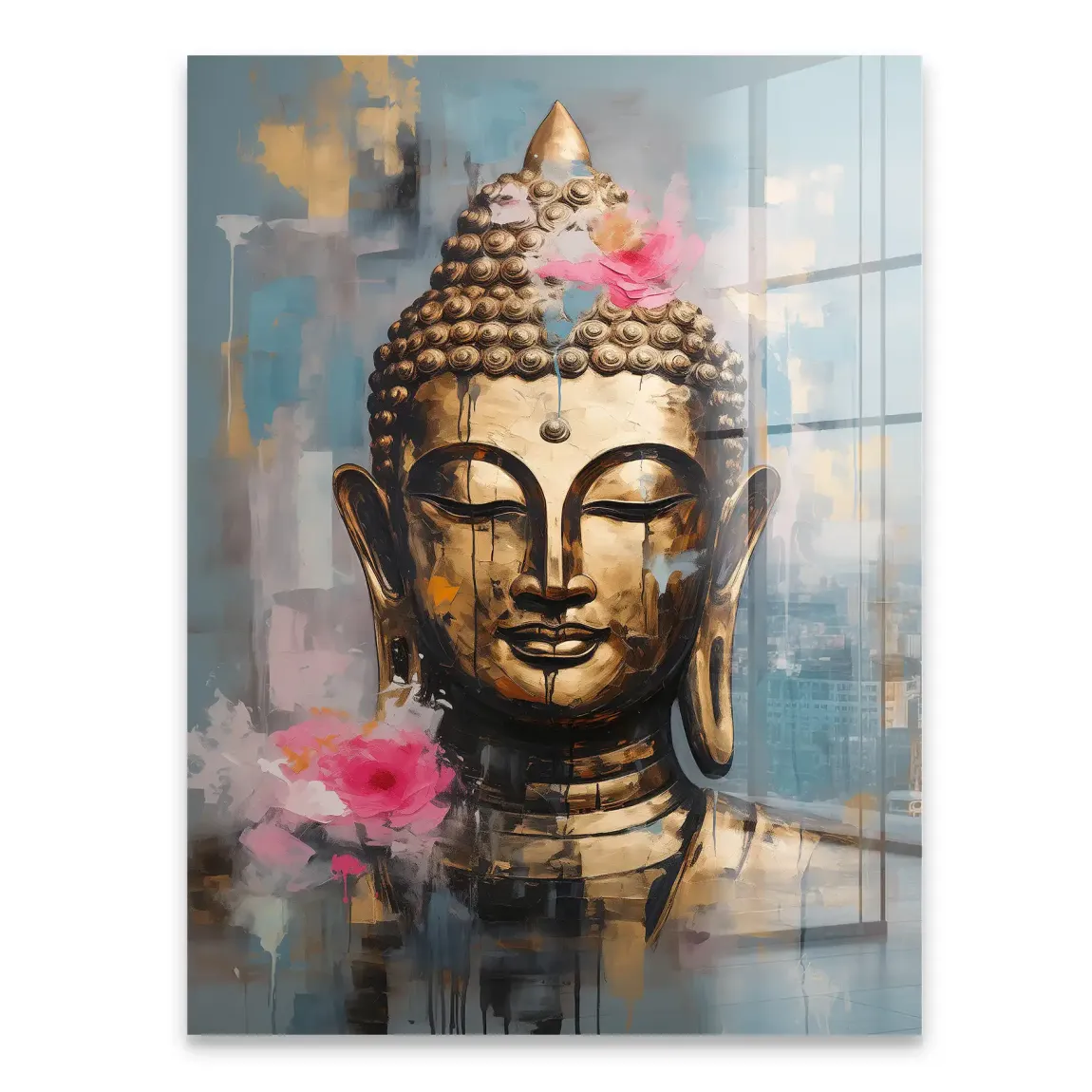 Golden Lotus Buddha Acrylglasbild