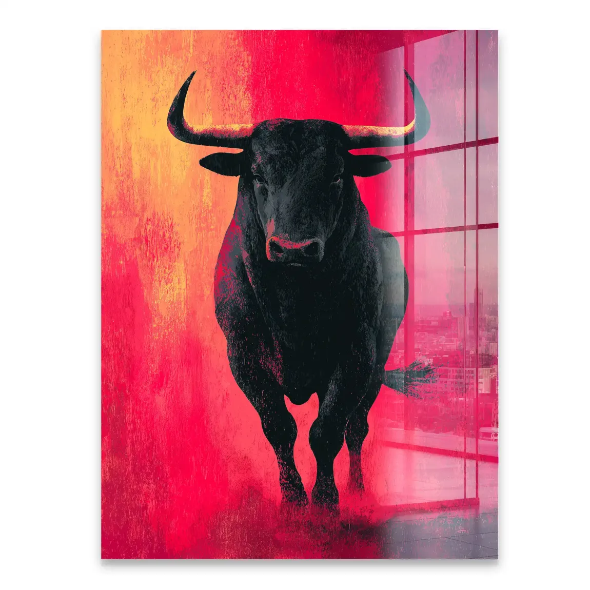 Stier in Rot Acrylglasbild