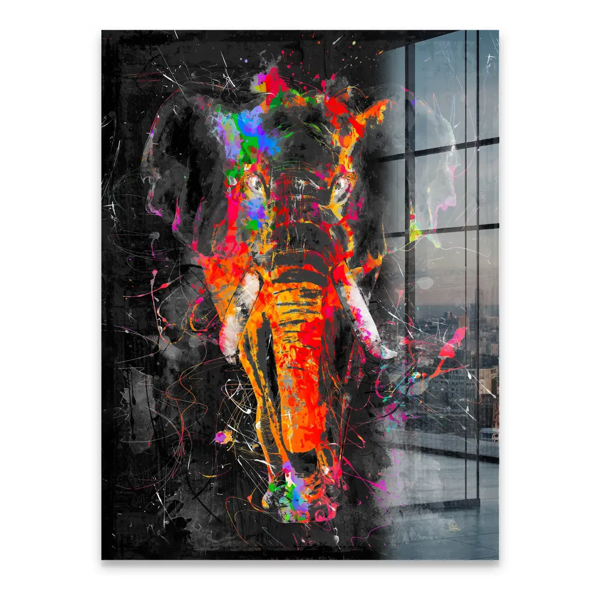Bunter Elefant Acrylglasbild