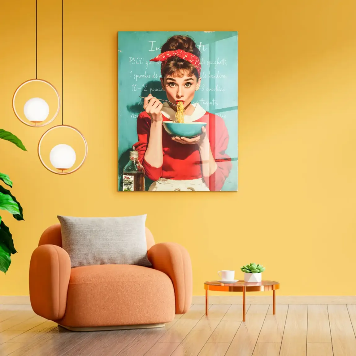 Audrey Hepburn Pasta Moments Acrylglasbild