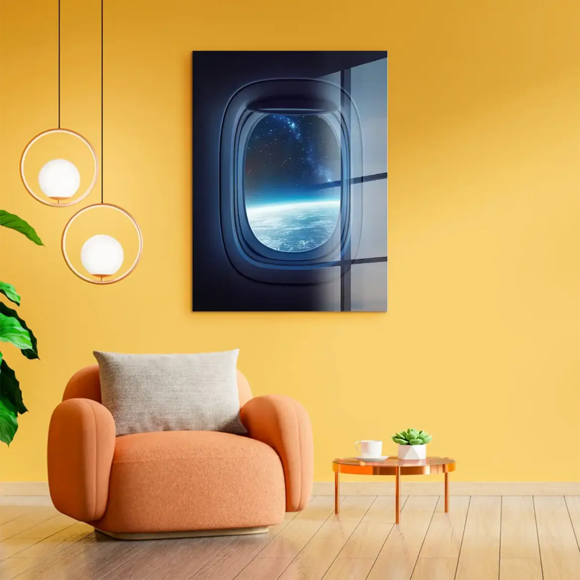 Flugzeugfenster Galaxie Acrylglasbild