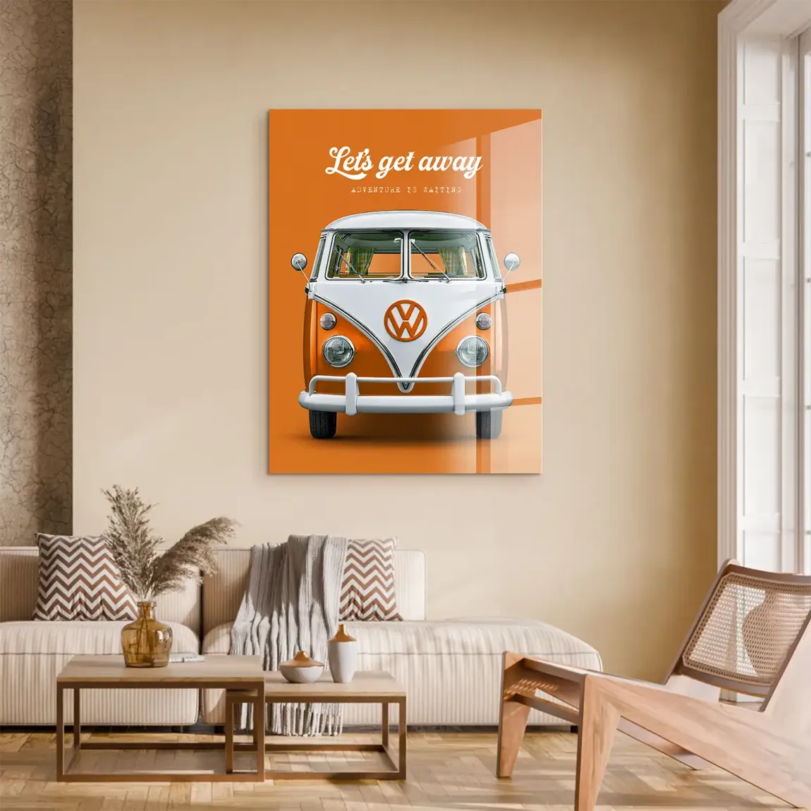 Orange VW Bulli Acrylglasbild