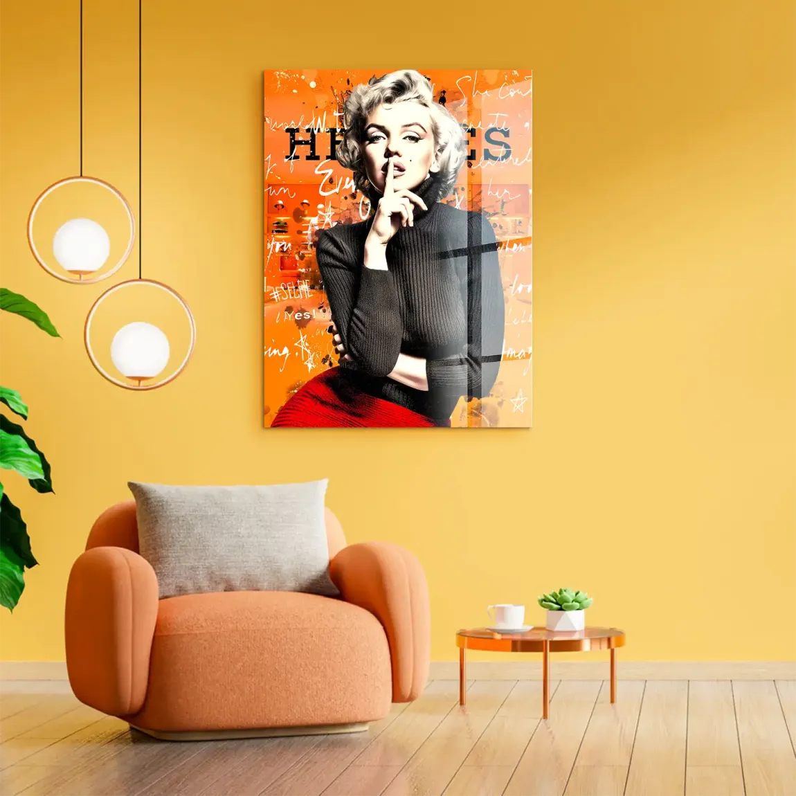 Marilyn Secret Orange Pop Art Acrylglasbild