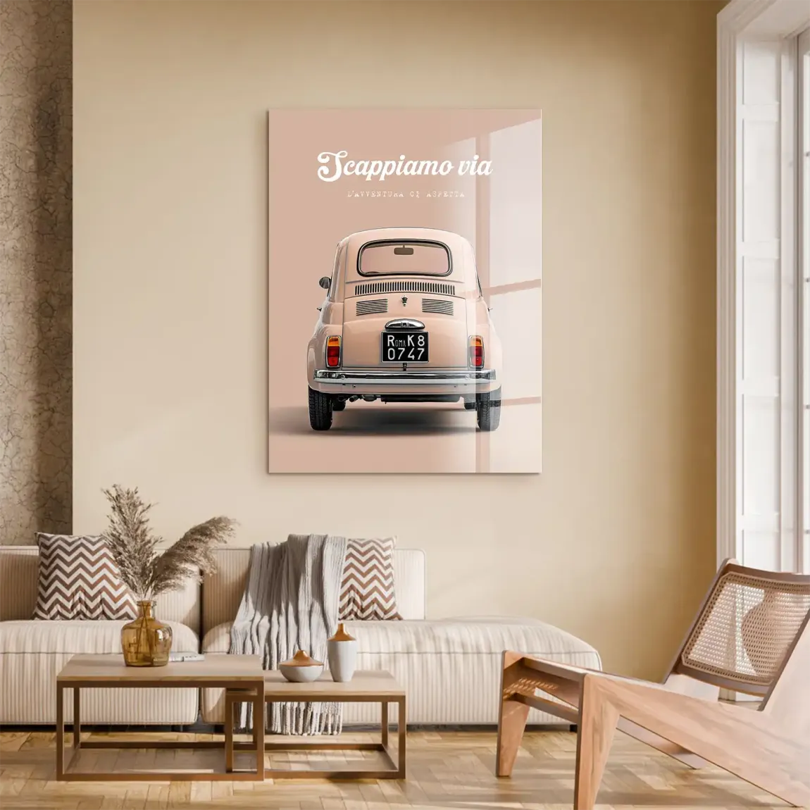 Fiat 500 Crema Acrylglasbild
