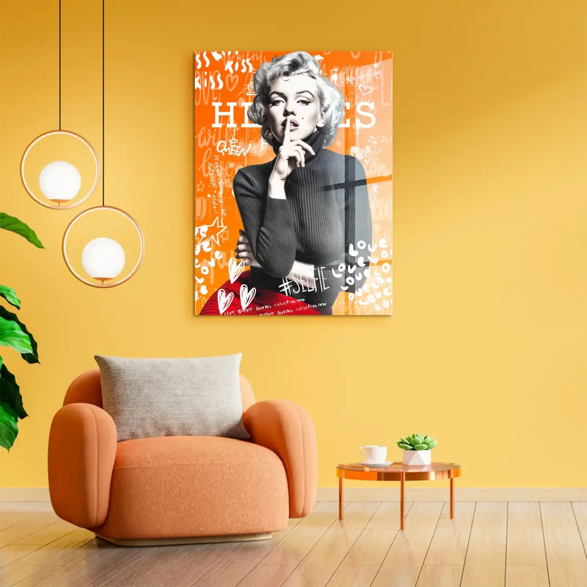 Marilyn Orange Kiss Pop Art Acrylglasbild