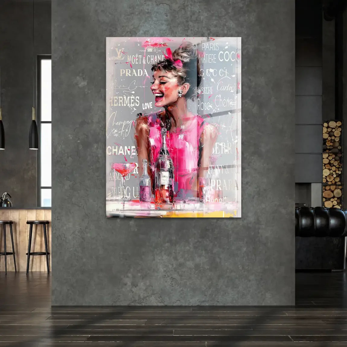 Champagne Bliss Audrey Hepburn Acrylglasbild