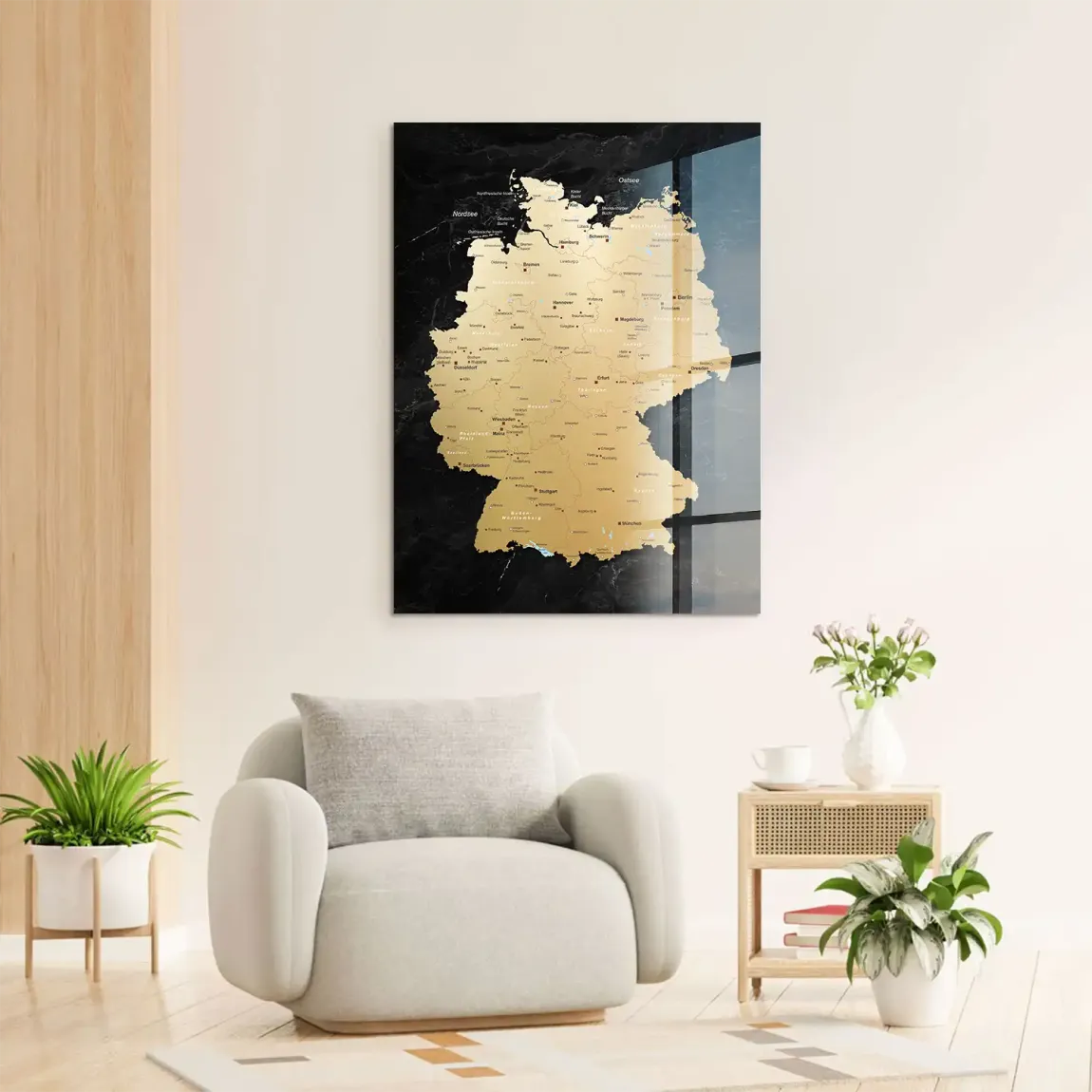 Deutschland Karte Gold Retro Acrylglasbild