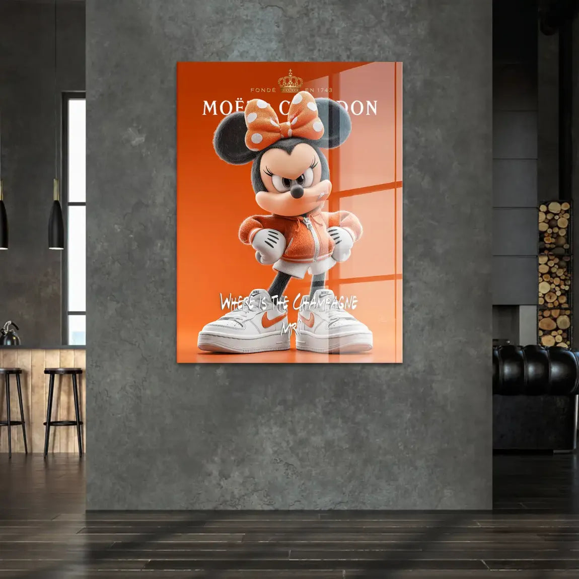 Champagne Mood Minnie Maus Acrylglasbild
