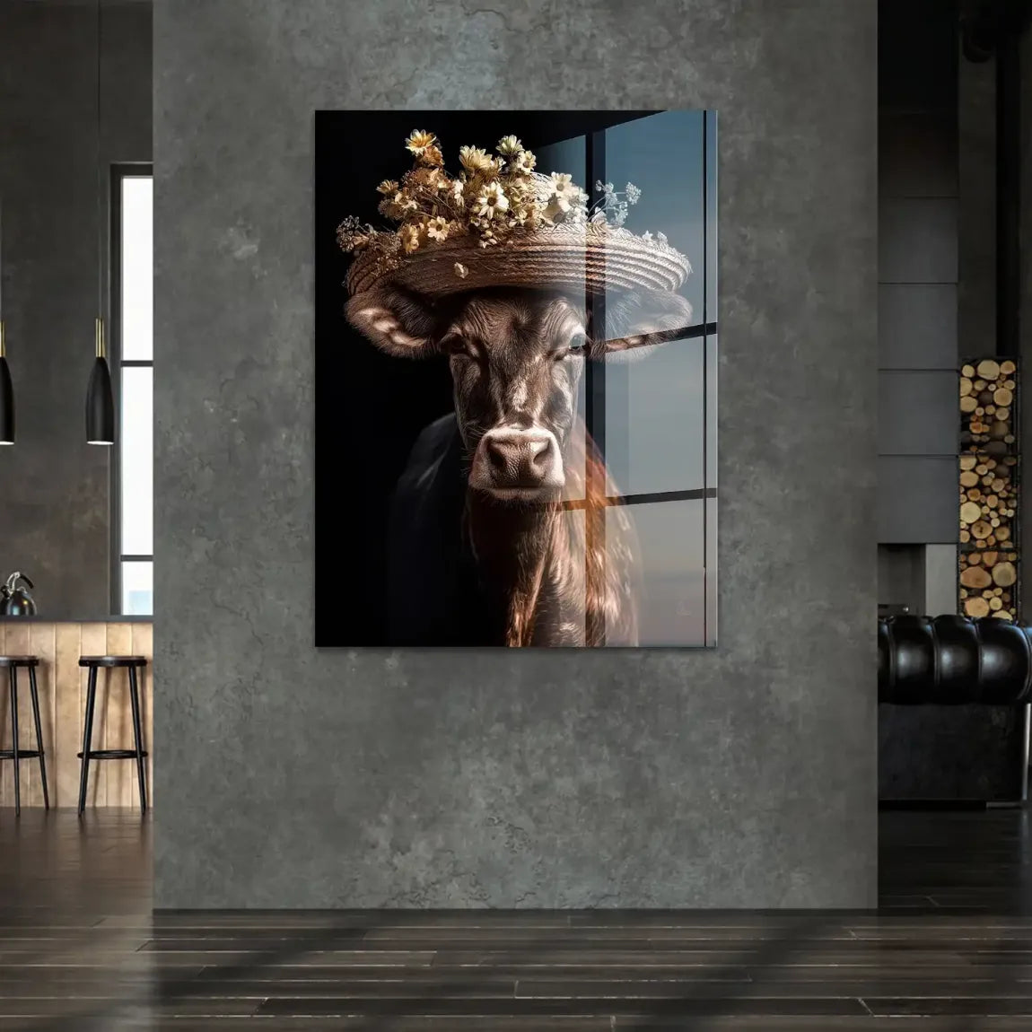 Kuh mit Strohhut Acrylglasbild