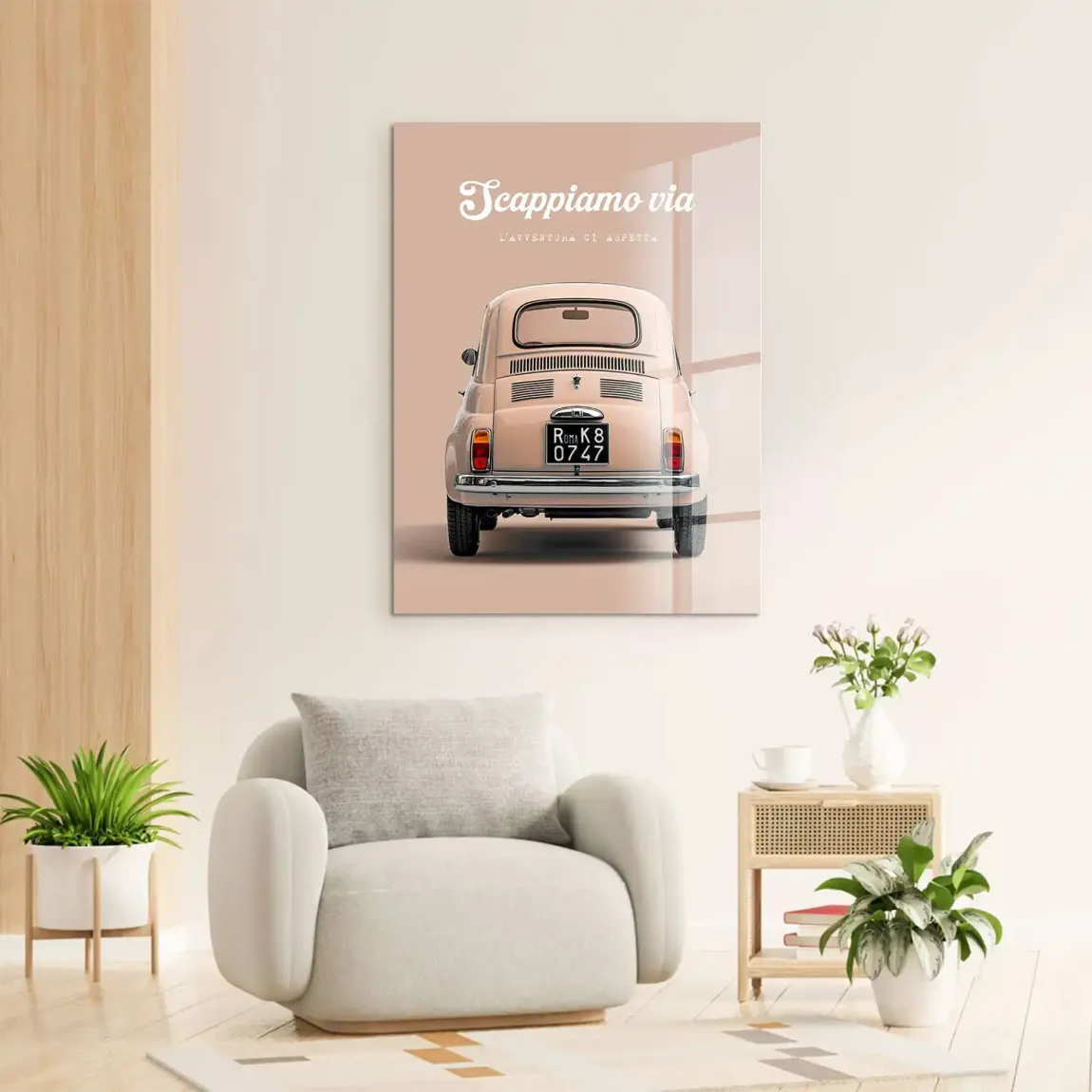 Fiat 500 Crema Acrylglasbild
