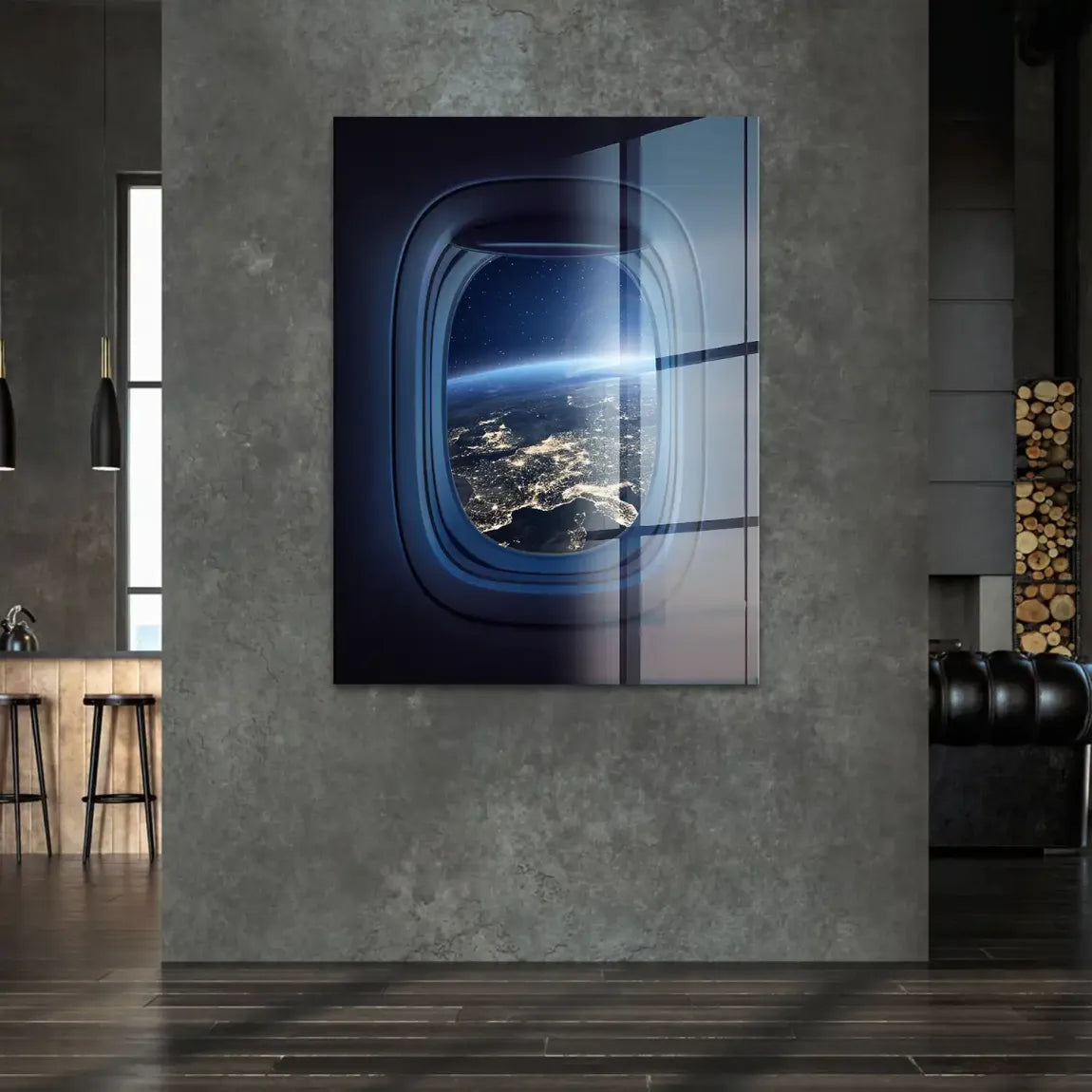 Flugzeugfenster Orbit Acrylglasbild