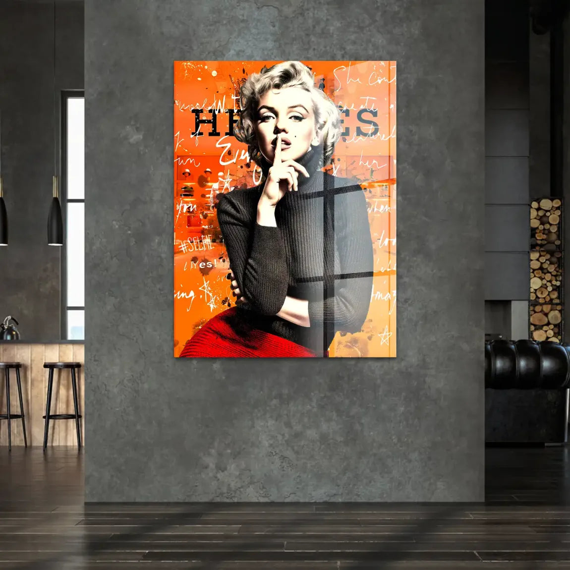 Marilyn Secret Orange Pop Art Acrylglasbild