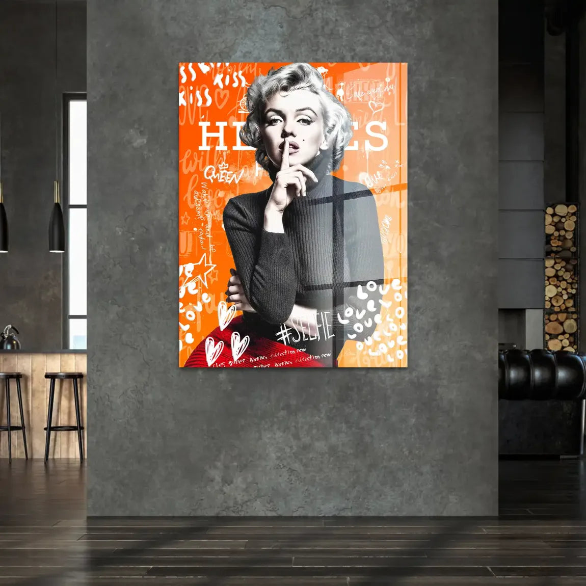 Marilyn Orange Kiss Pop Art Acrylglasbild