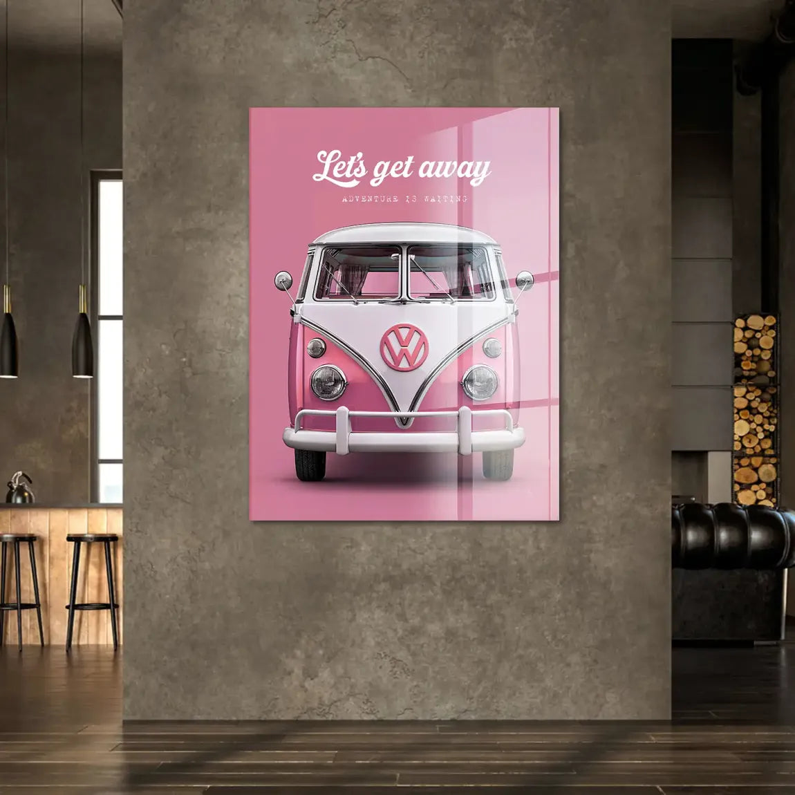 Pink VW Bulli Acrylglasbild