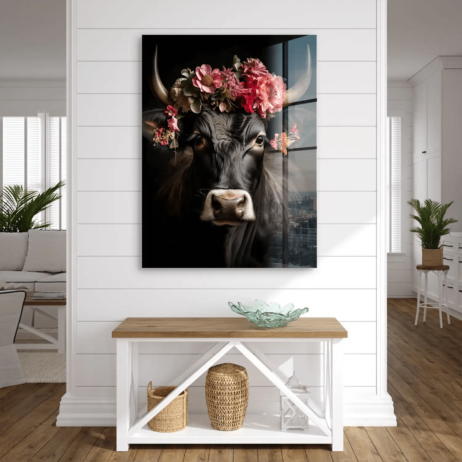 Kuh Mit Blumen Acrylglas Bild INGALERIE