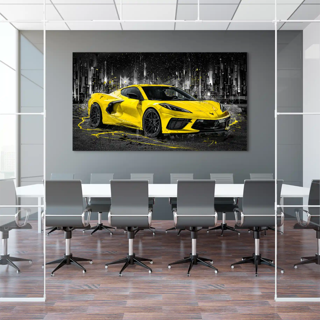 Corvette C8 Abstrakt Gelb Aludibond Bild INGALERIE