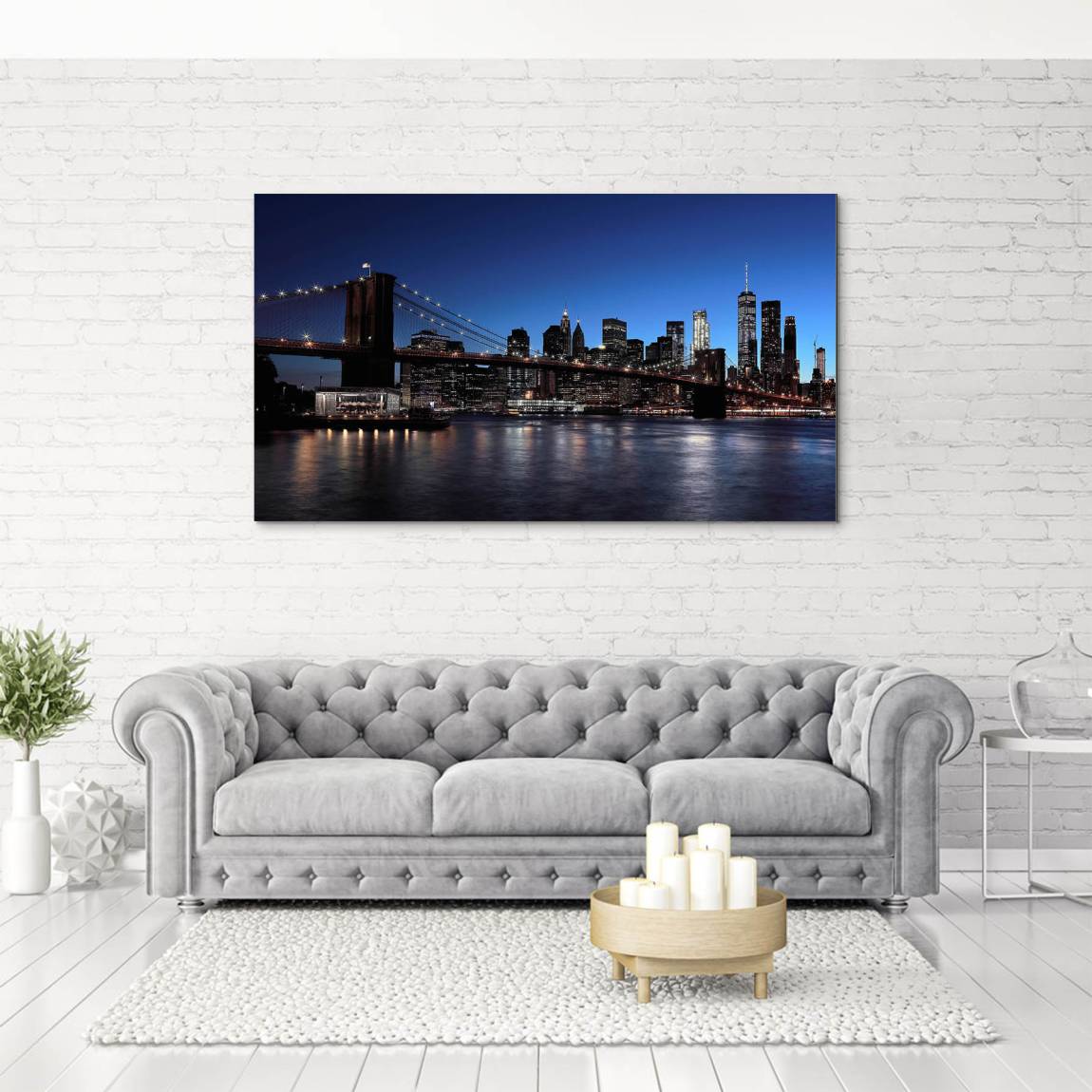Manhatten bei Nacht Alu Dibond Wandbild