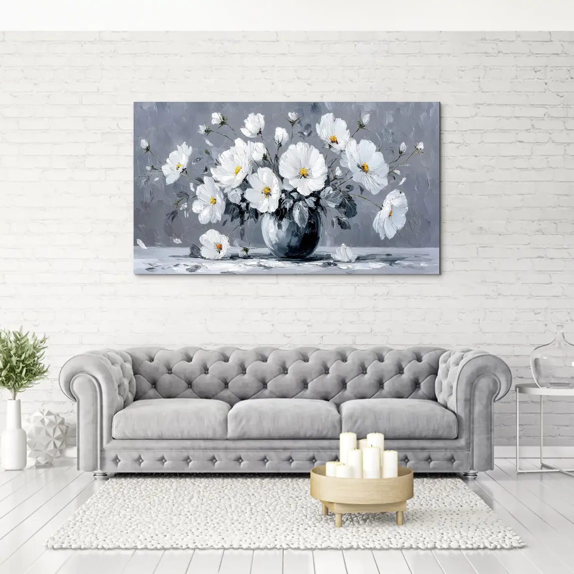 Silver White Blossom Art Aludibond Bild