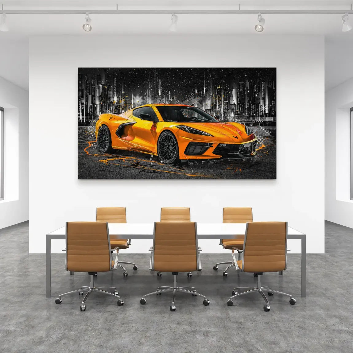Corvette C8 Abstrak Orange Style Aludibond Bild INGALERIE