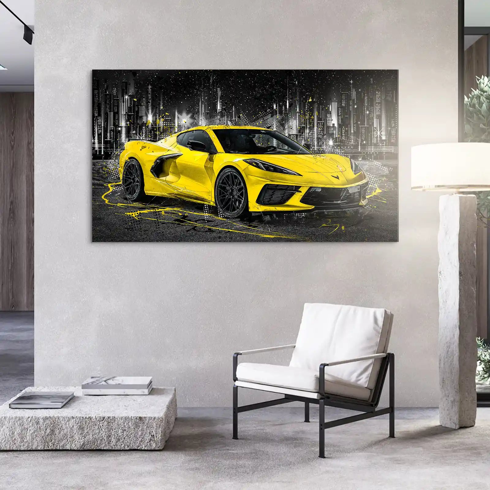 Corvette C8 Abstrakt Gelb Aludibond Bild INGALERIE