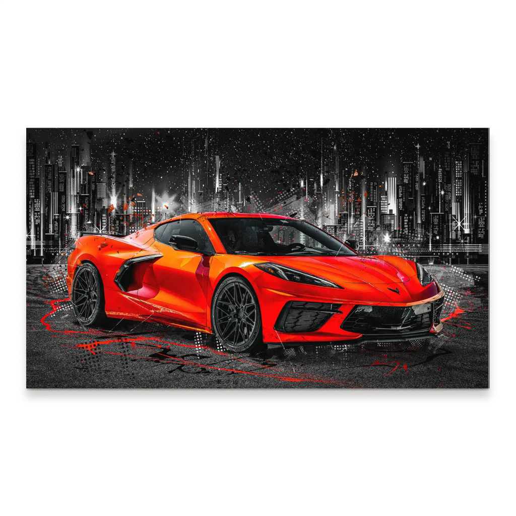 Corvette C8 Abstrakt Rot Aludibond Bild INGALERIE